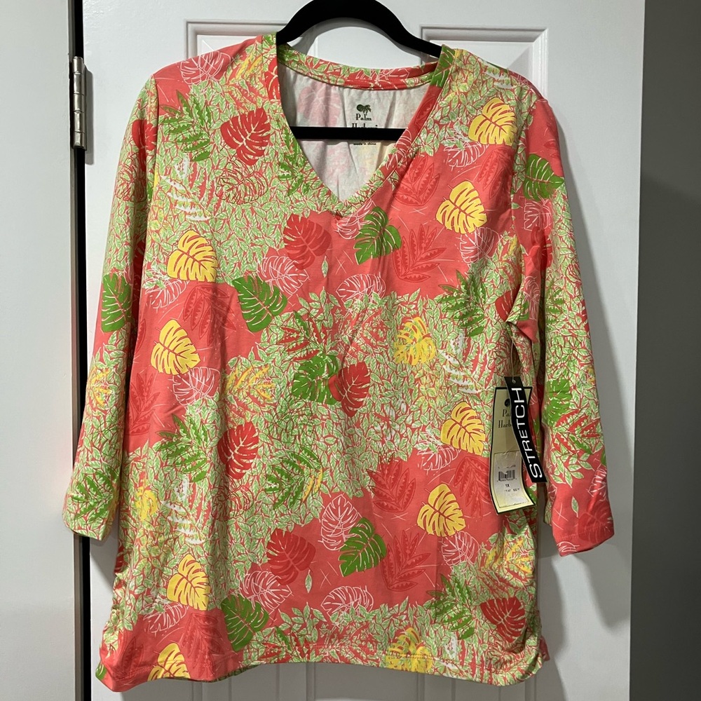 Palm Harbour Women's Tropical Leaf Tunic - Coral, Lime, Sunflower